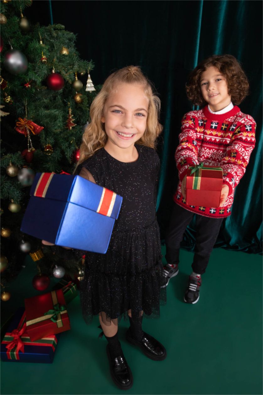 بنات أسود فستان مخمل بناتي من التول كم طويل