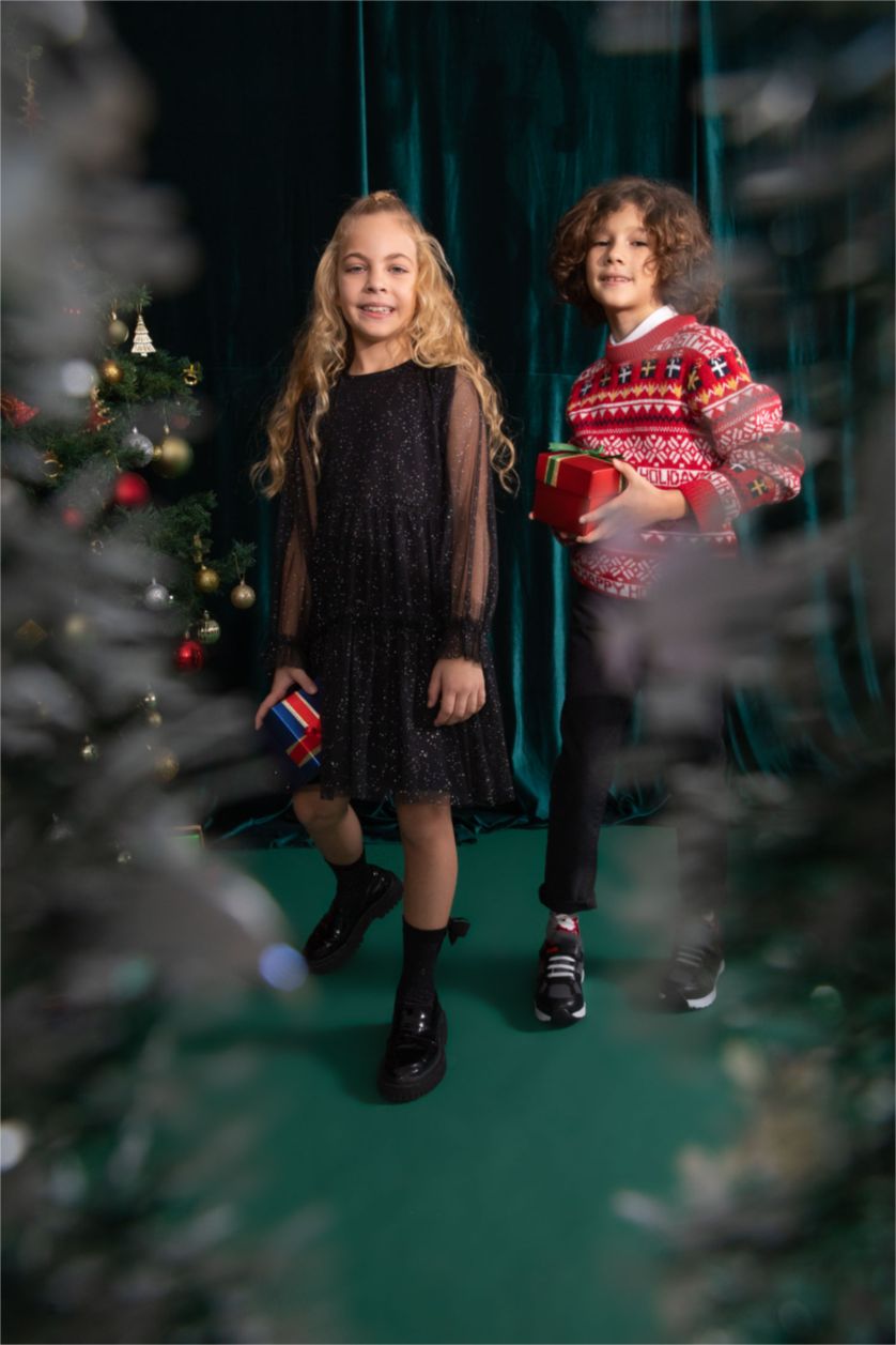 بنات أسود فستان مخمل بناتي من التول كم طويل