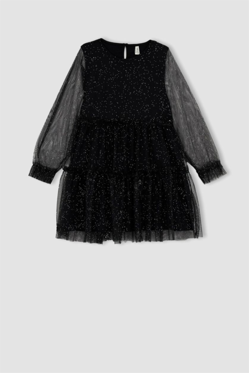 بنات أسود فستان مخمل بناتي من التول كم طويل