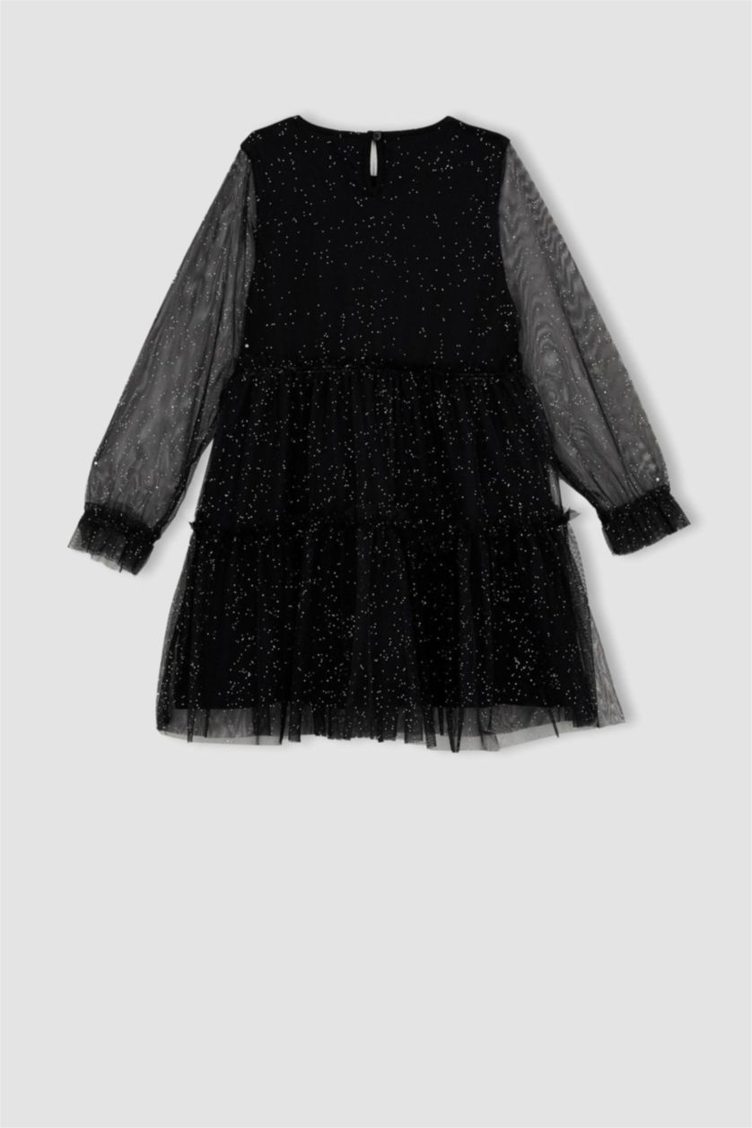 بنات أسود فستان مخمل بناتي من التول كم طويل