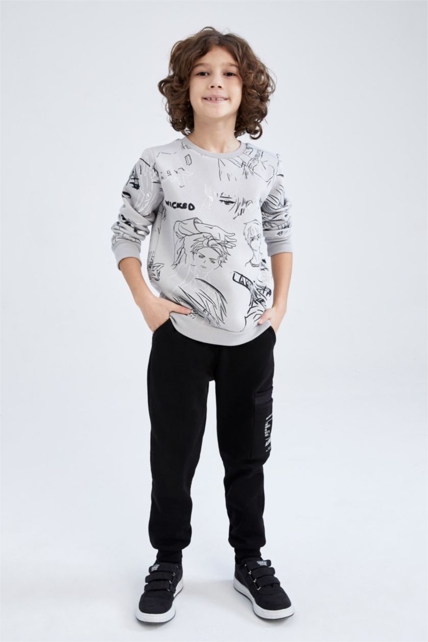BOYS & TEENS Light Grey Regular Fit Printed Crew Neck Sweatshirt