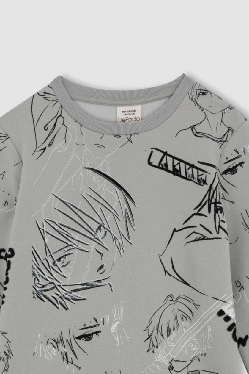 BOYS & TEENS Light Grey Regular Fit Printed Crew Neck Sweatshirt