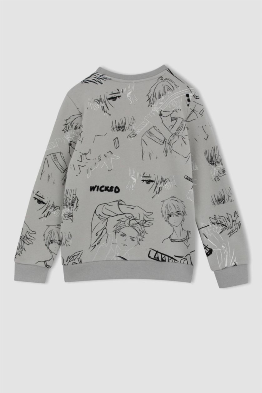 BOYS & TEENS Light Grey Regular Fit Printed Crew Neck Sweatshirt