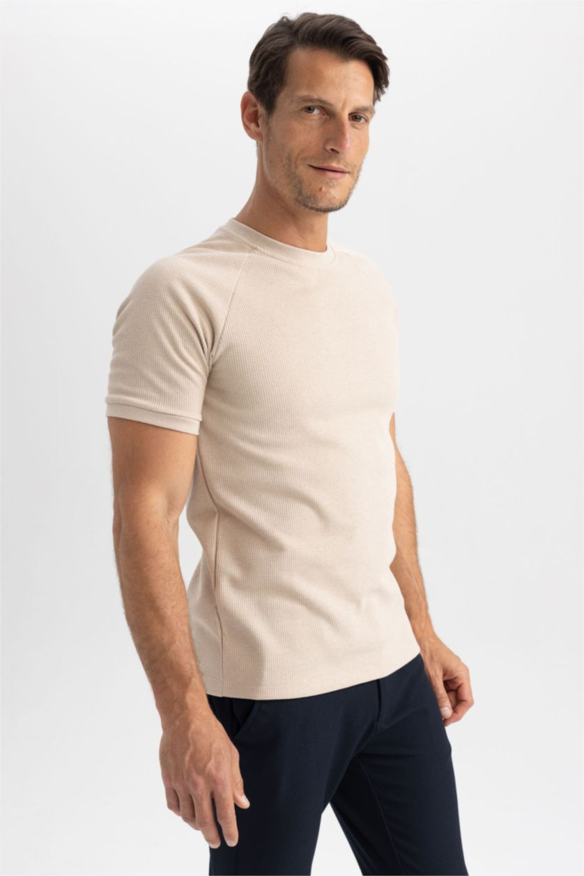 MAN Beige Melange Modern Fit Short Sleeve T-Shirt