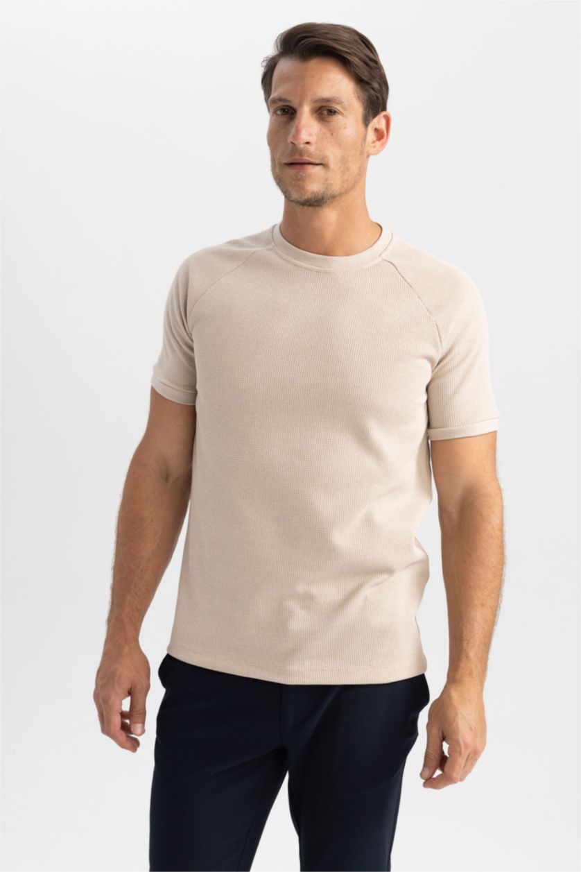MAN Beige Melange Modern Fit Short Sleeve T-Shirt