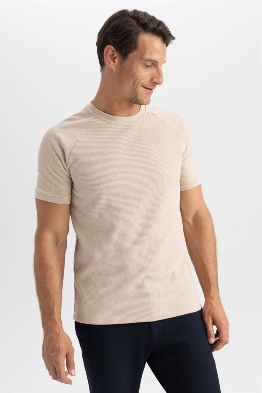 MAN Beige Melange Modern Fit Short Sleeve T-Shirt