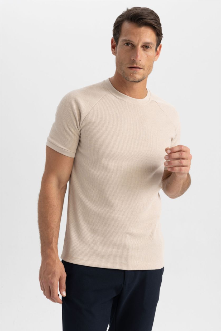 MAN Beige Melange Modern Fit Short Sleeve T-Shirt