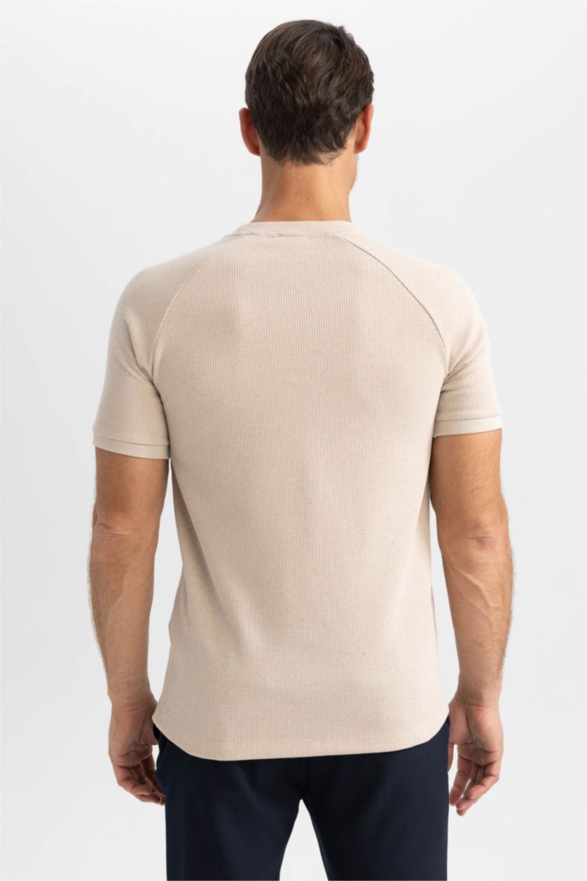 MAN Beige Melange Modern Fit Short Sleeve T-Shirt