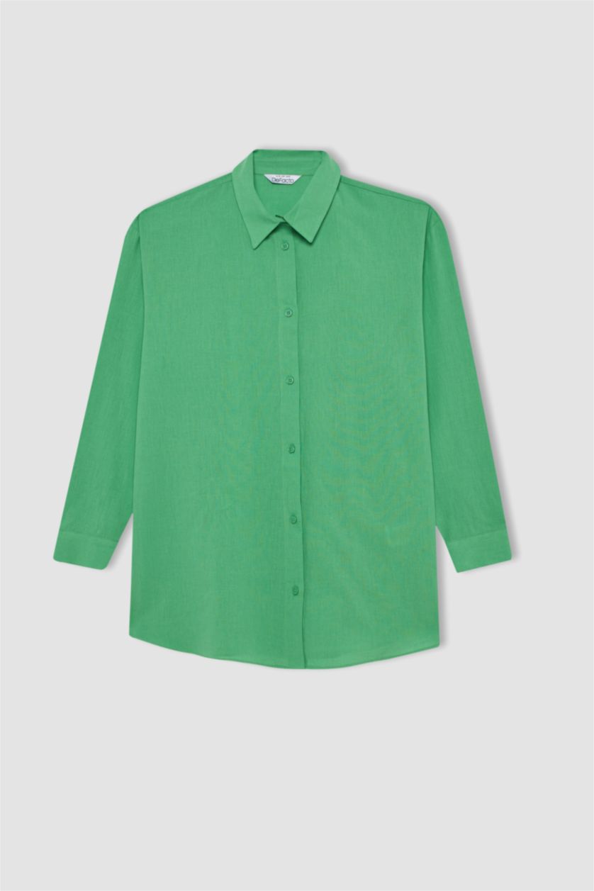 FEMME Vert Chemises à manches longues Lin Mélangé Col De Chemise