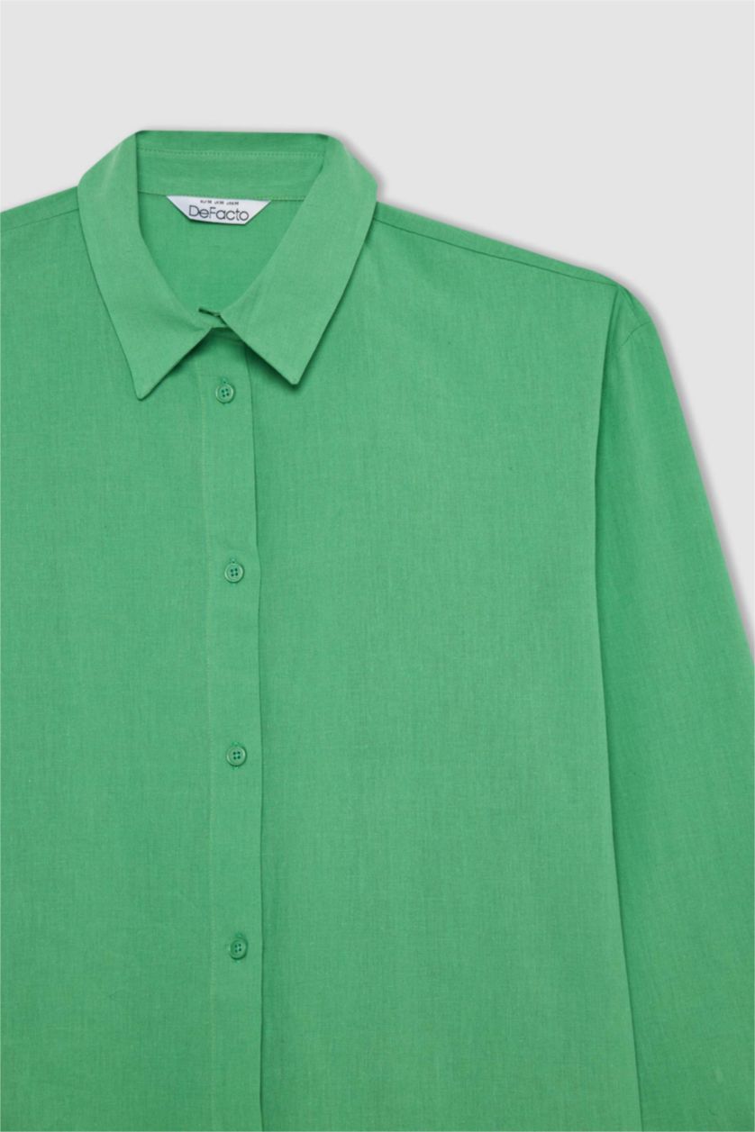 FEMME Vert Chemises à manches longues Lin Mélangé Col De Chemise