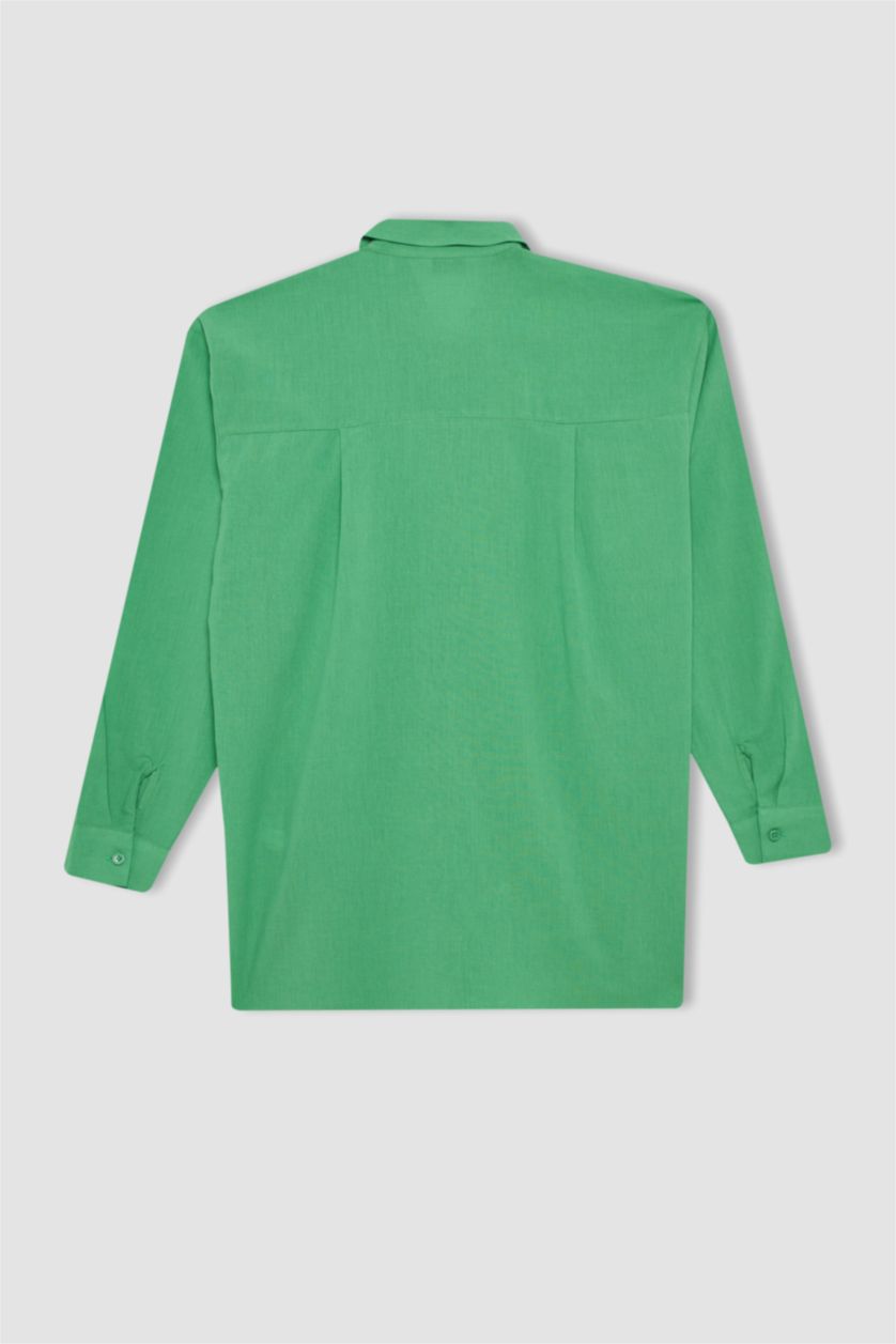 FEMME Vert Chemises à manches longues Lin Mélangé Col De Chemise