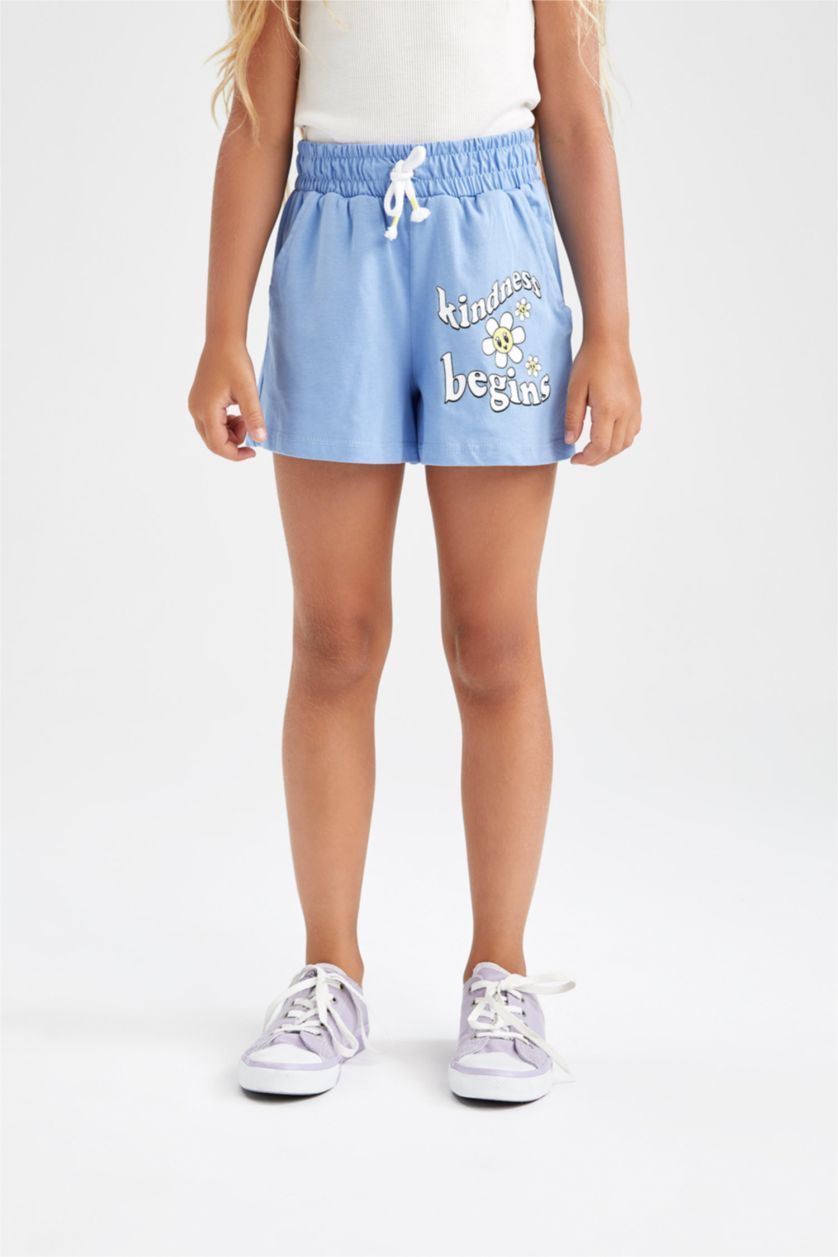 GIRLS & TEENS Blue Girls Combed Cotton Shorts