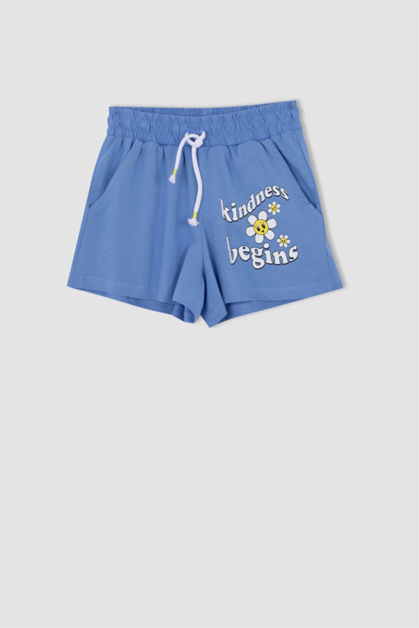 GIRLS & TEENS Blue Girls Combed Cotton Shorts