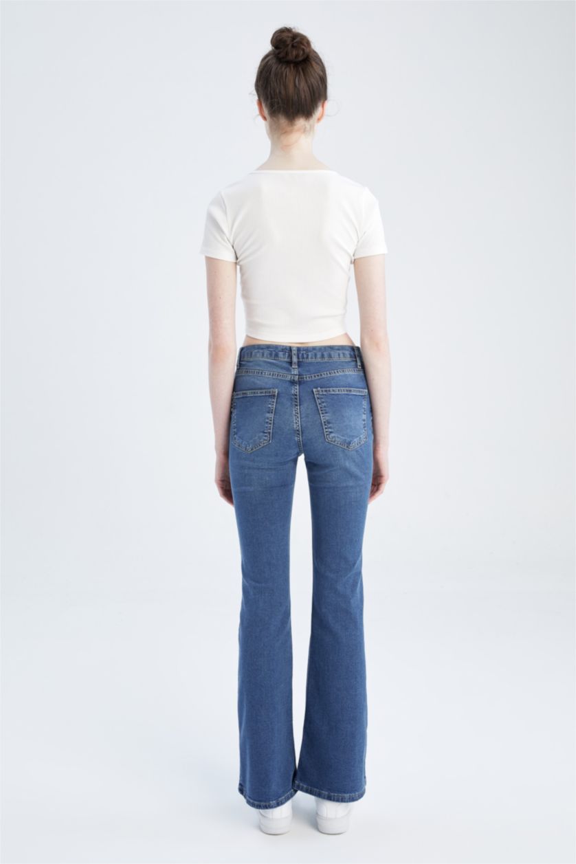 FEMME Bleu Foncé Pantalon Jean Taille Normale Jambe Espagnole