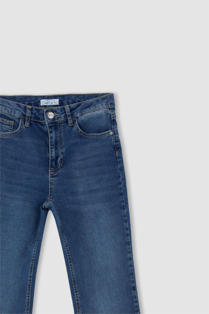 FEMME Bleu Foncé Pantalon Jean Taille Normale Jambe Espagnole