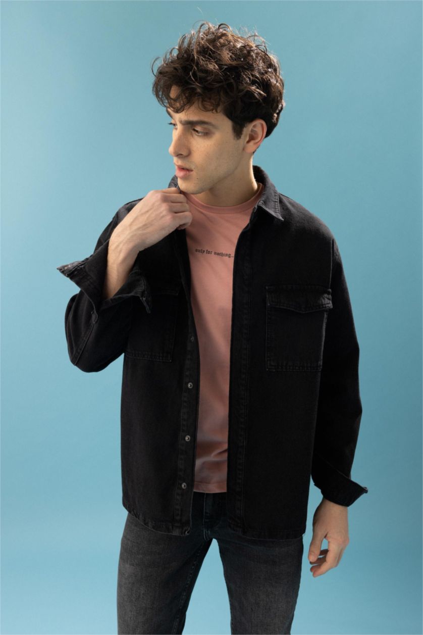 HOMME Noir Chemise À Manches Longues En Tricot