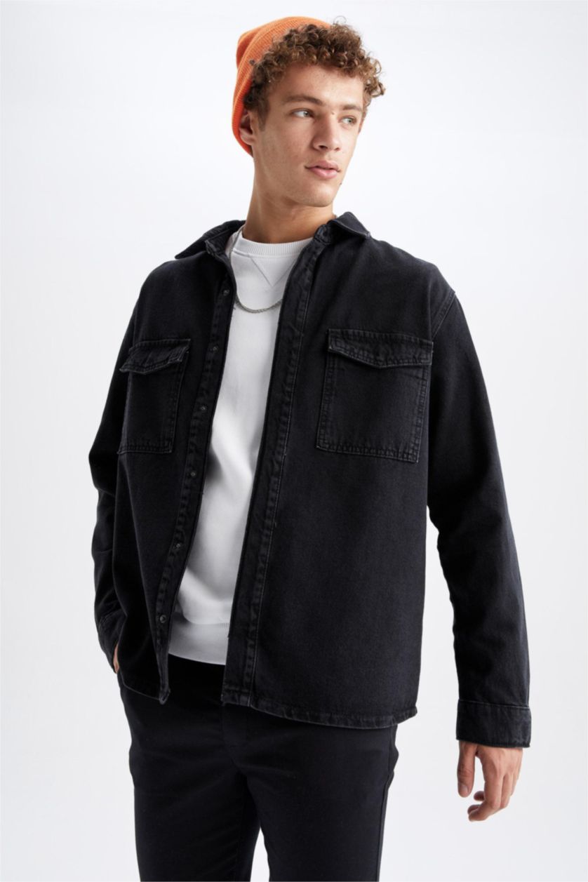 HOMME Noir Chemise À Manches Longues En Tricot