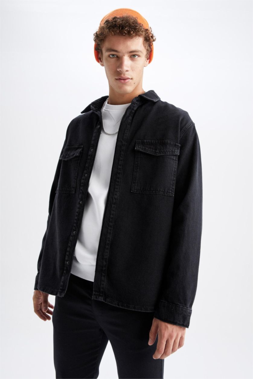 HOMME Noir Chemise À Manches Longues En Tricot