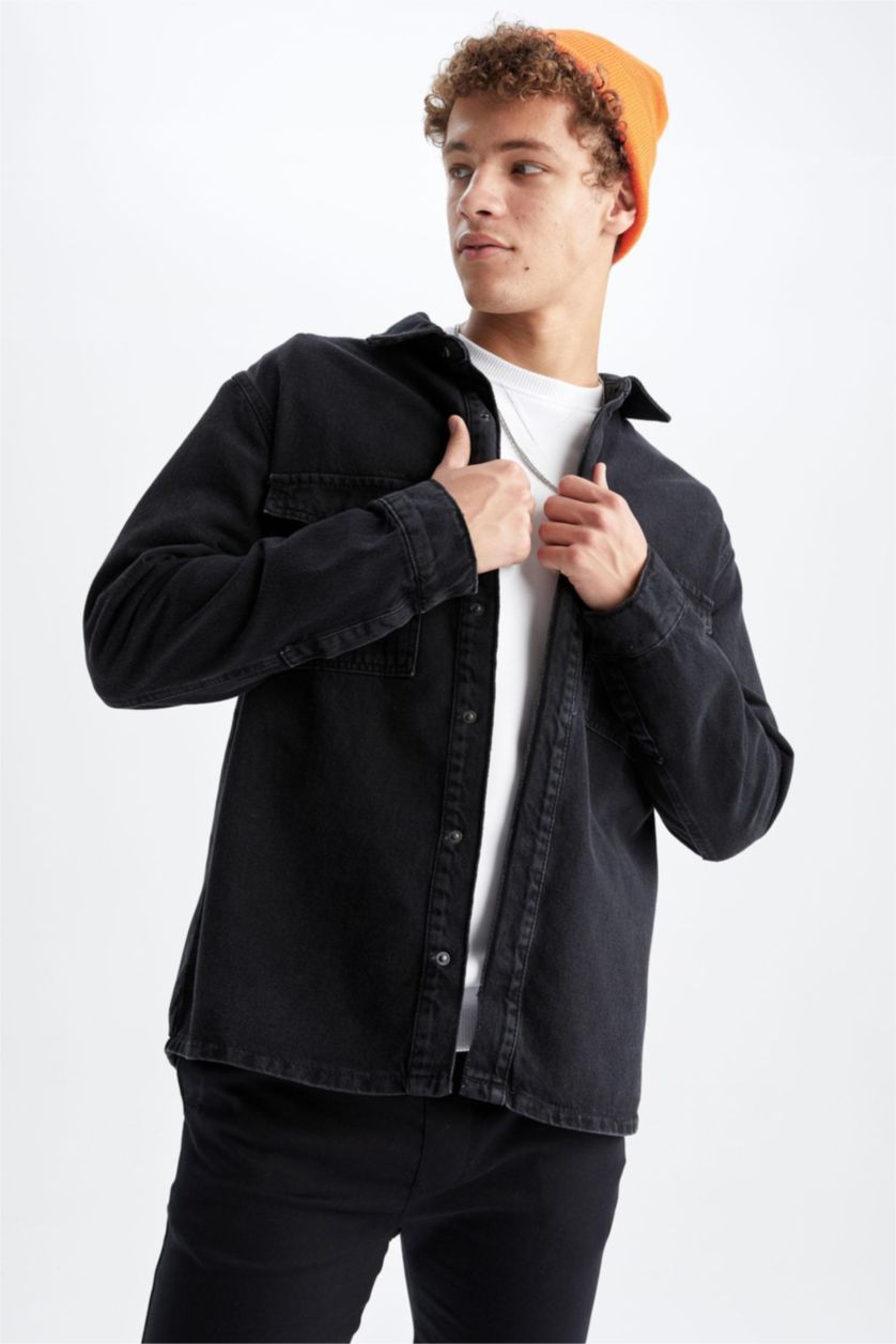 HOMME Noir Chemise À Manches Longues En Tricot