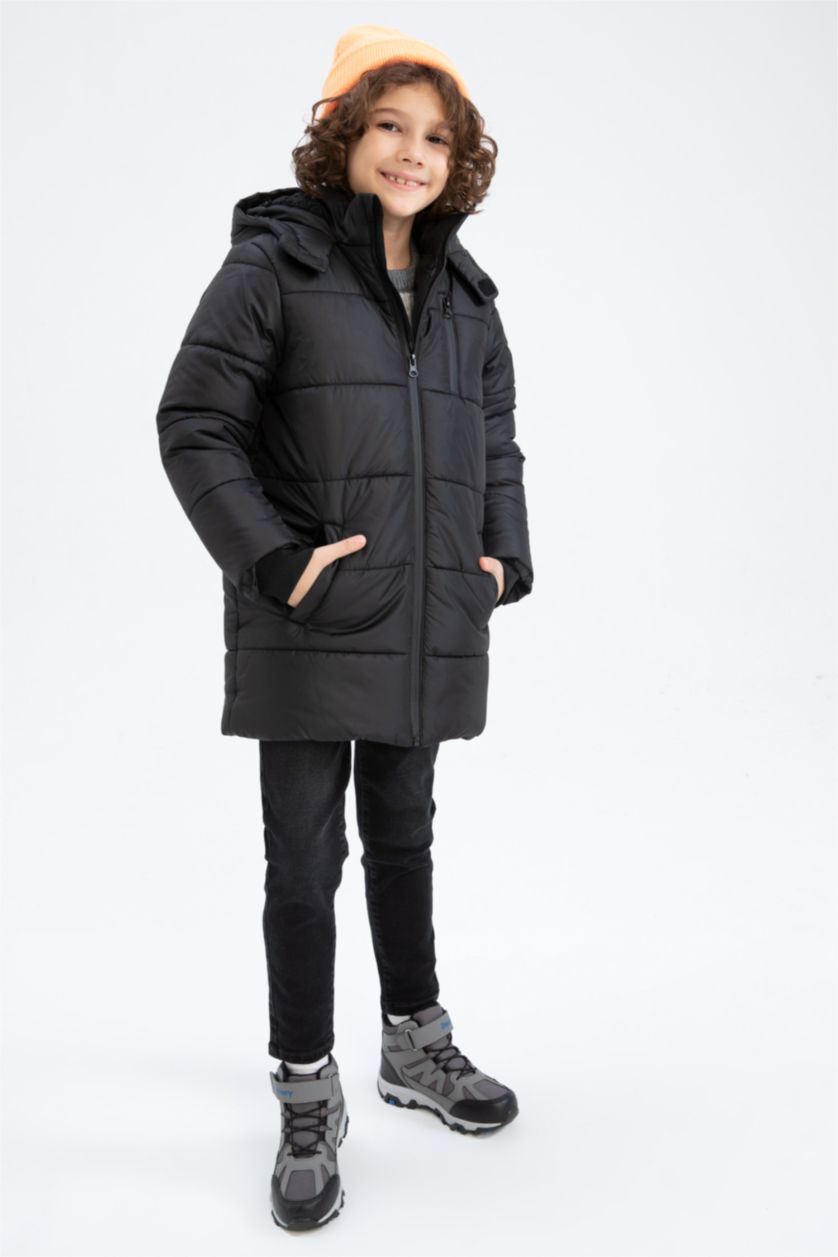 Мальчики и подростки Черный Длинная куртка с капюшоном для мальчиков
