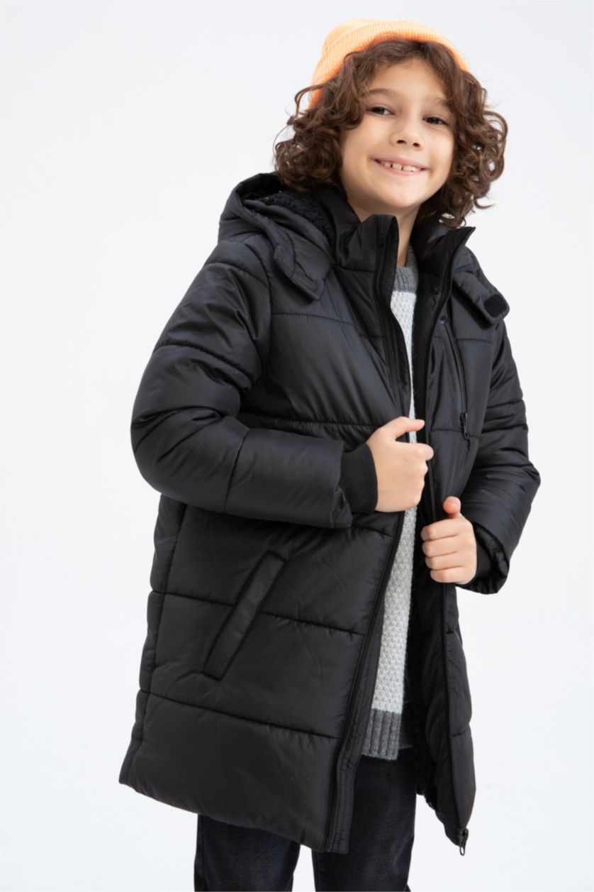 Мальчики и подростки Черный Длинная куртка с капюшоном для мальчиков