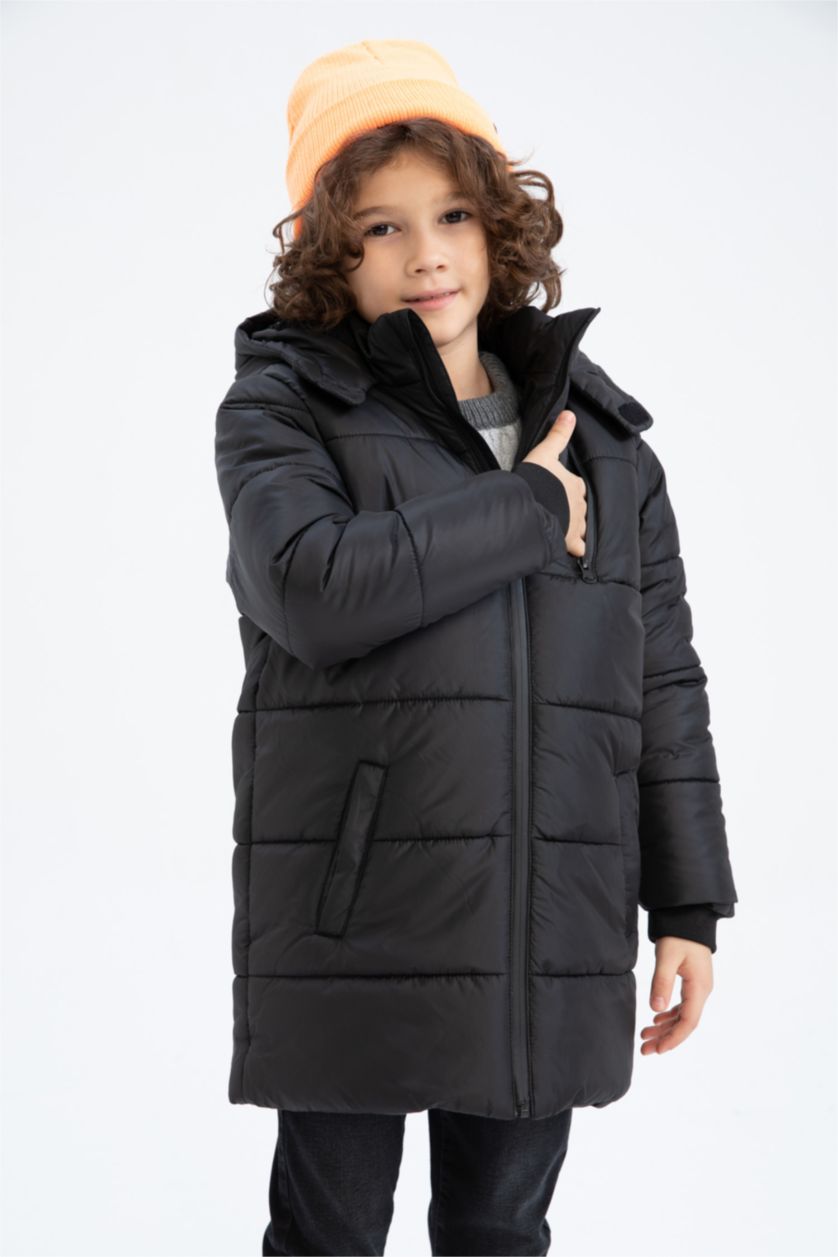Мальчики и подростки Черный Длинная куртка с капюшоном для мальчиков