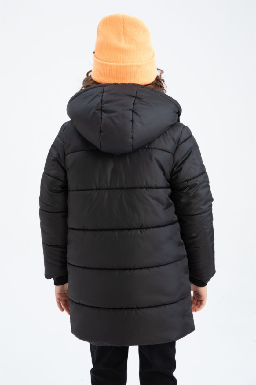 Мальчики и подростки Черный Длинная куртка с капюшоном для мальчиков