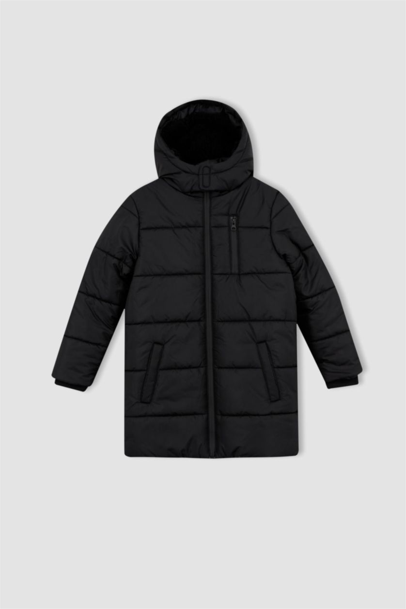 Мальчики и подростки Черный Длинная куртка с капюшоном для мальчиков