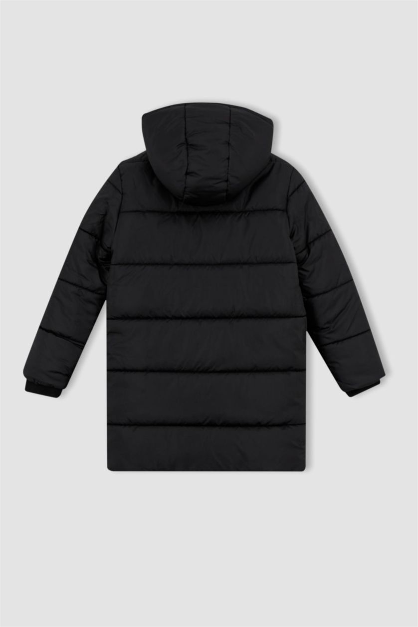 Мальчики и подростки Черный Длинная куртка с капюшоном для мальчиков