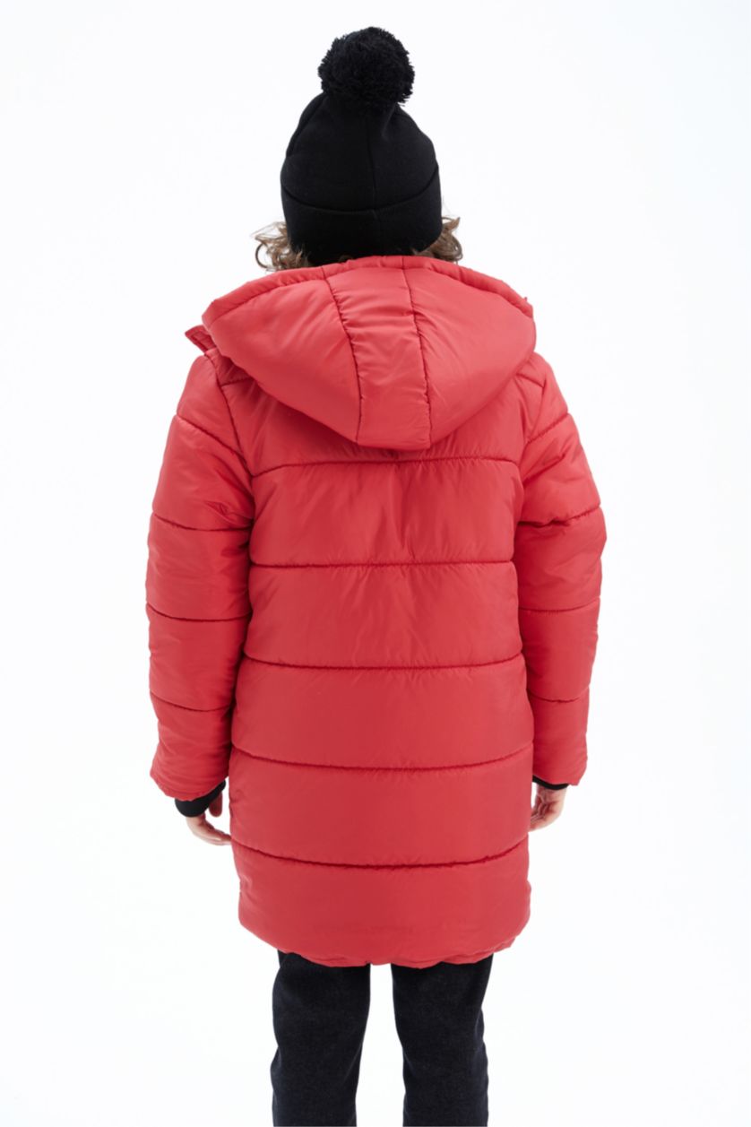 أولادي أحمر جاكيت بامب طويل اولادي بكابيشون ببطانة صوفية