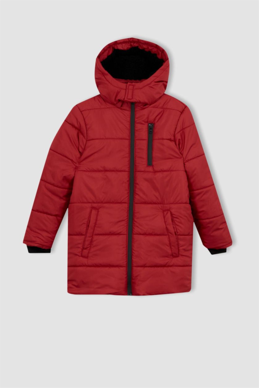 أولادي أحمر جاكيت بامب طويل اولادي بكابيشون ببطانة صوفية