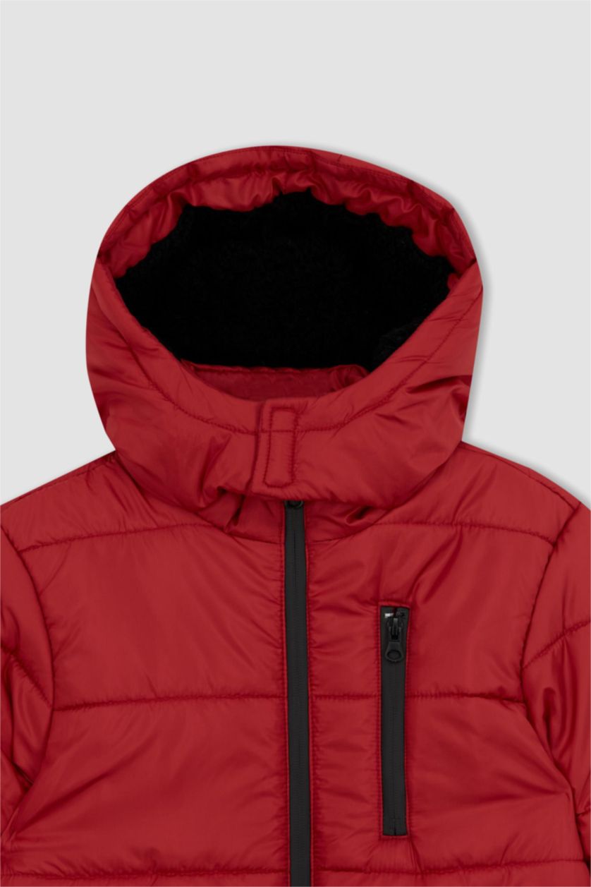 أولادي أحمر جاكيت بامب طويل اولادي بكابيشون ببطانة صوفية