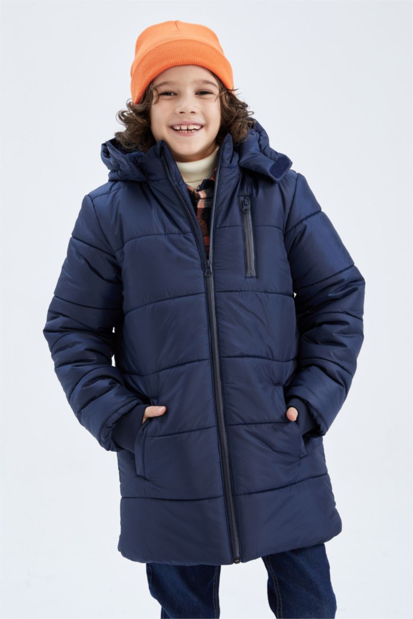 BOYS & TEENS NAVY Boy Hooded Plush Coat
