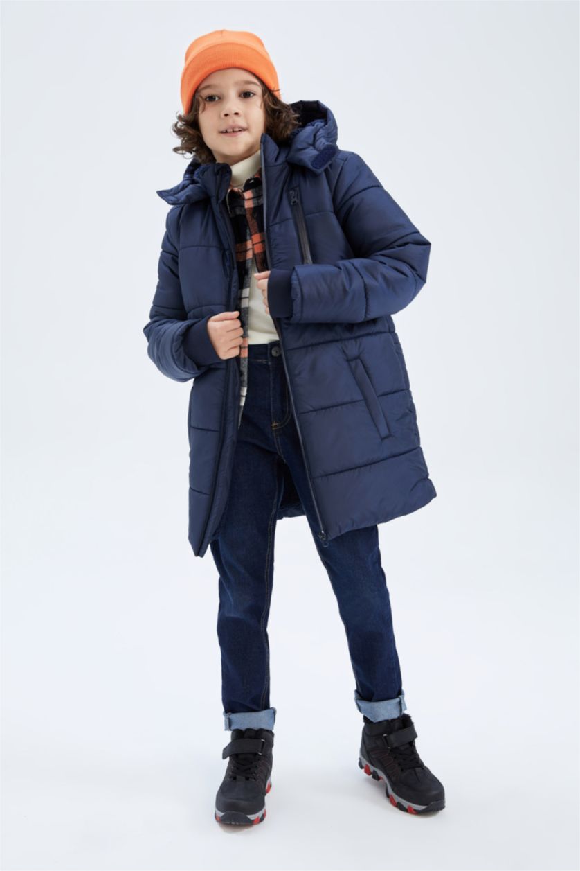 BOYS & TEENS NAVY Boy Hooded Plush Coat