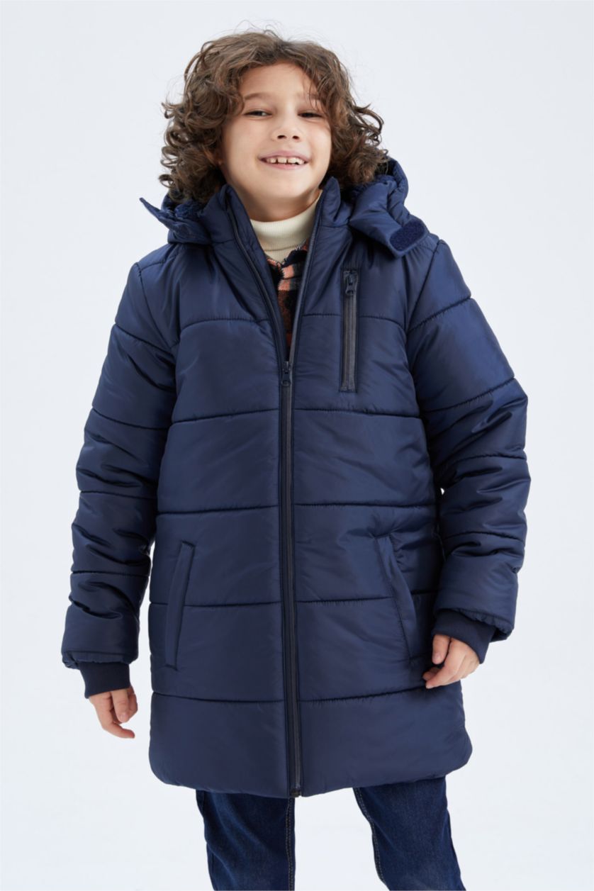 BOYS & TEENS NAVY Boy Hooded Plush Coat