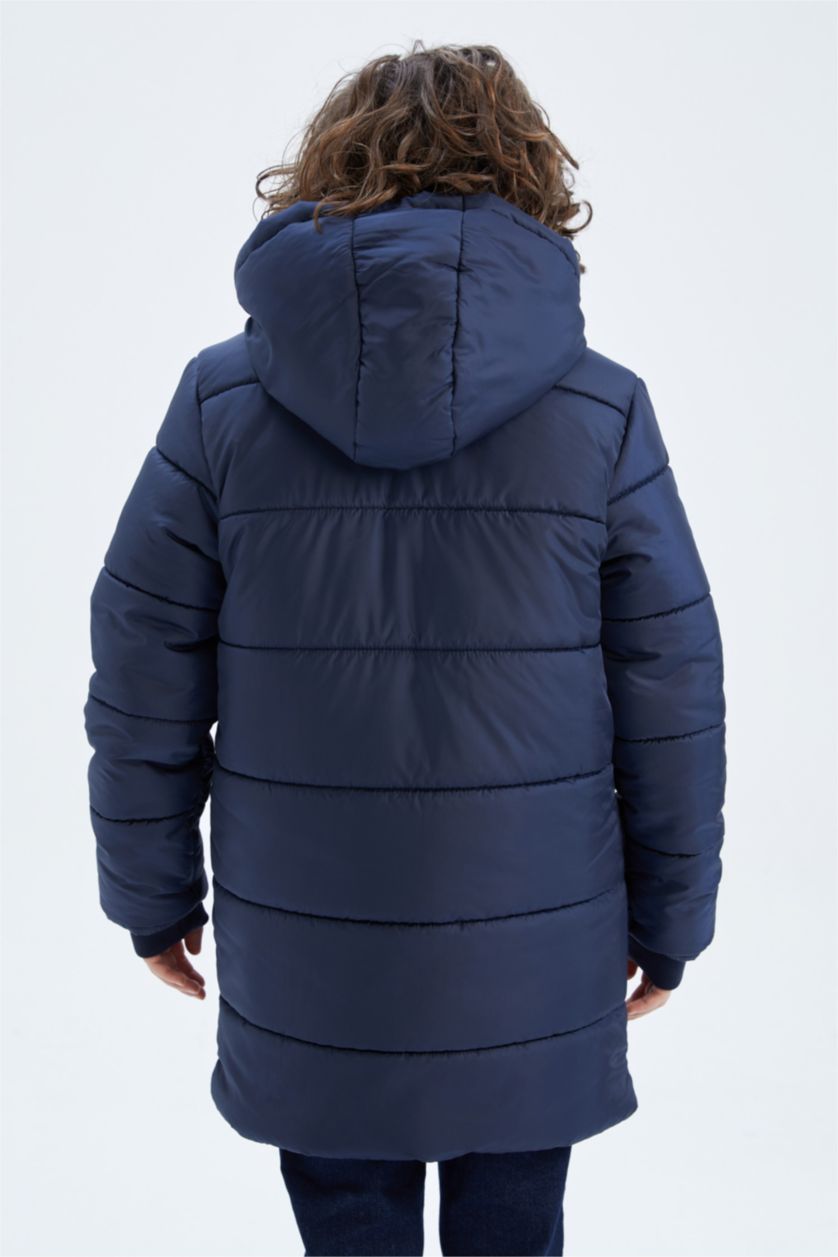 BOYS & TEENS NAVY Boy Hooded Plush Coat
