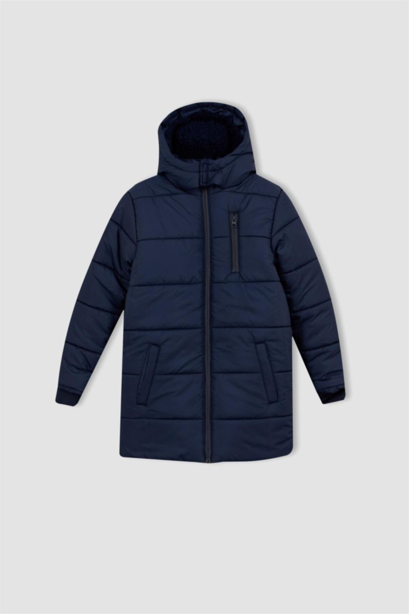 BOYS & TEENS NAVY Boy Hooded Plush Coat