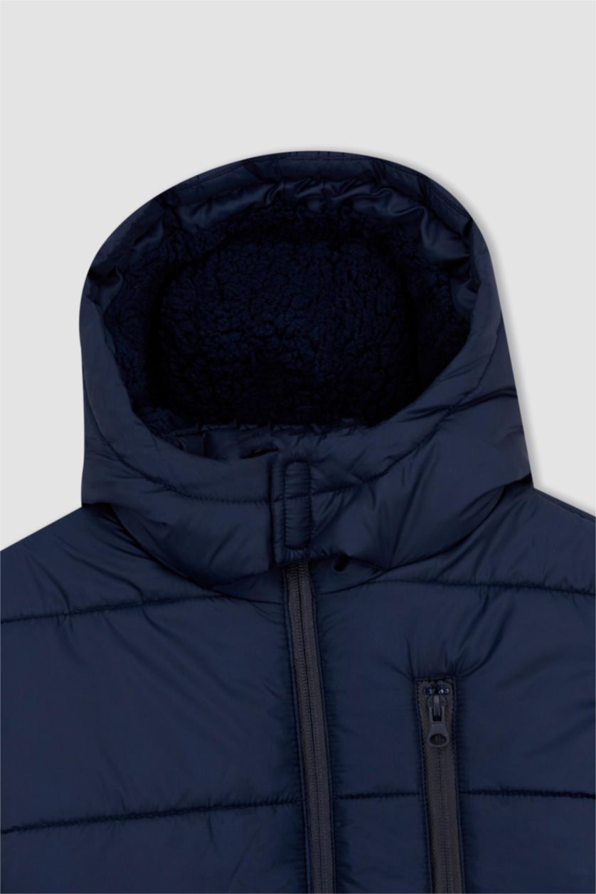 BOYS & TEENS NAVY Boy Hooded Plush Coat