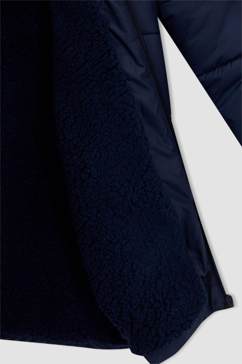 BOYS & TEENS NAVY Boy Hooded Plush Coat