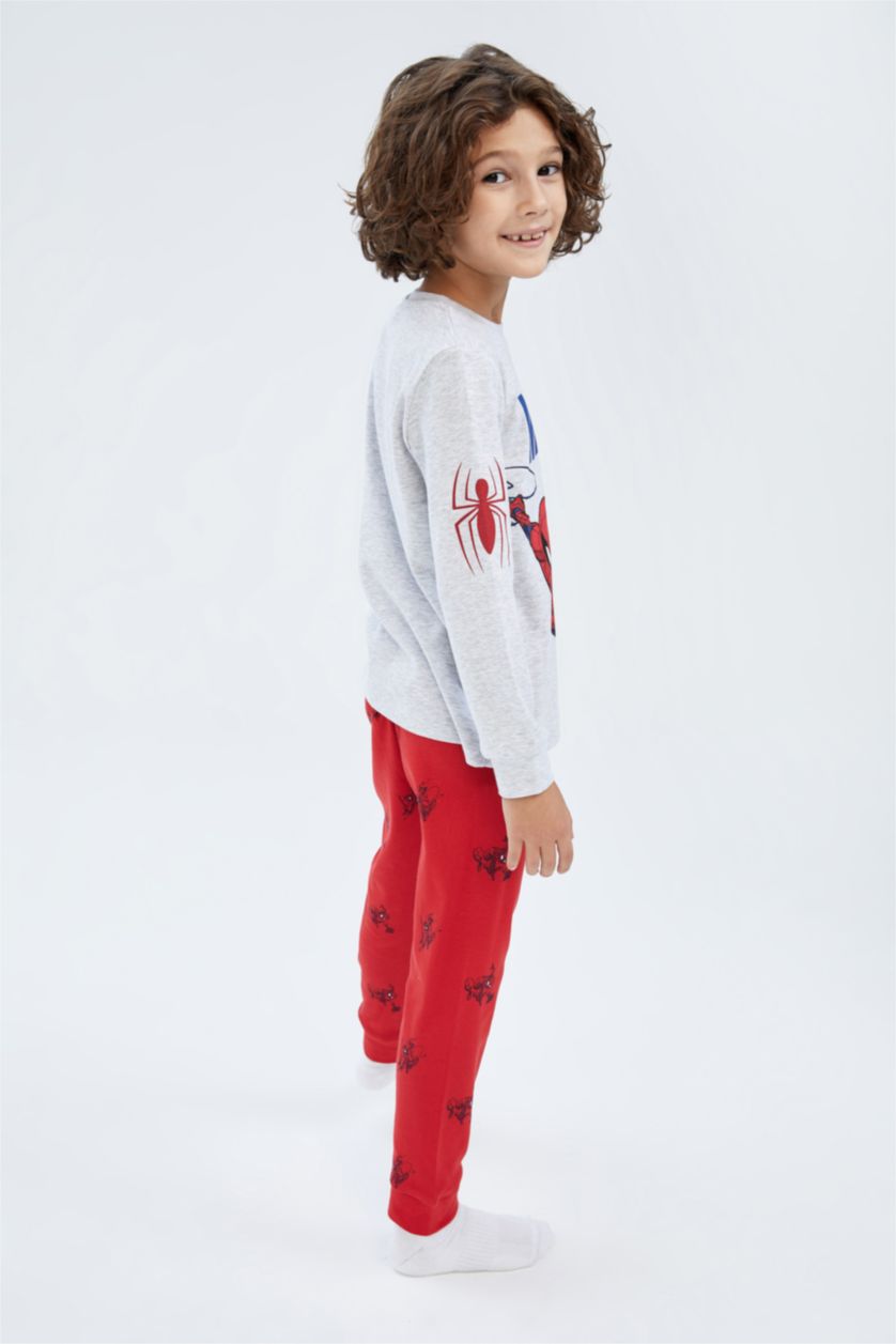 BOYS & TEENS Light Grey Melange 2 piece Regular Fit Spiderman Licensed Knitted Pyjamas