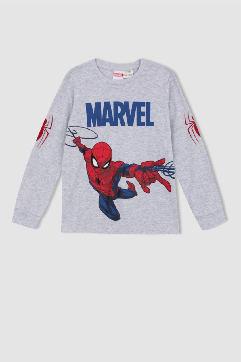 BOYS & TEENS Light Grey Melange 2 piece Regular Fit Spiderman Licensed Knitted Pyjamas