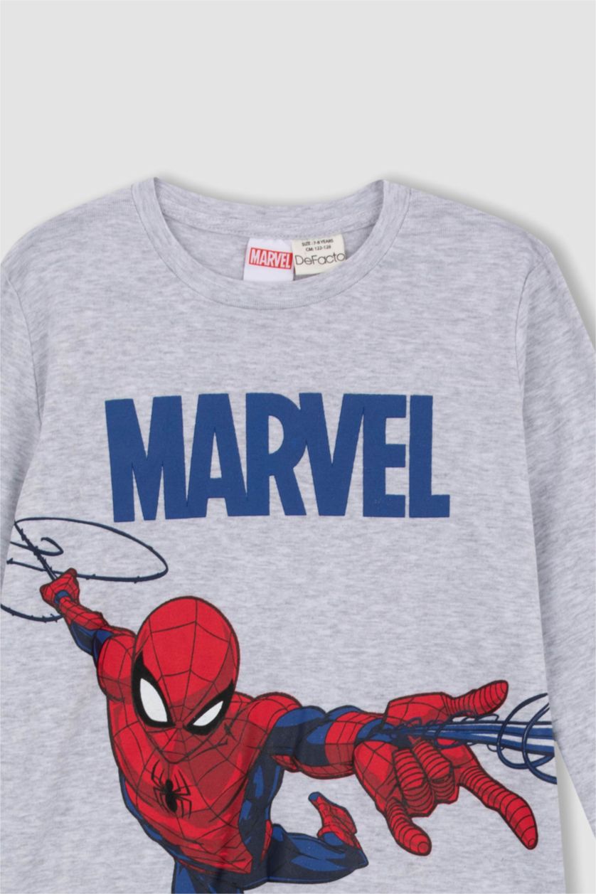 BOYS & TEENS Light Grey Melange 2 piece Regular Fit Spiderman Licensed Knitted Pyjamas