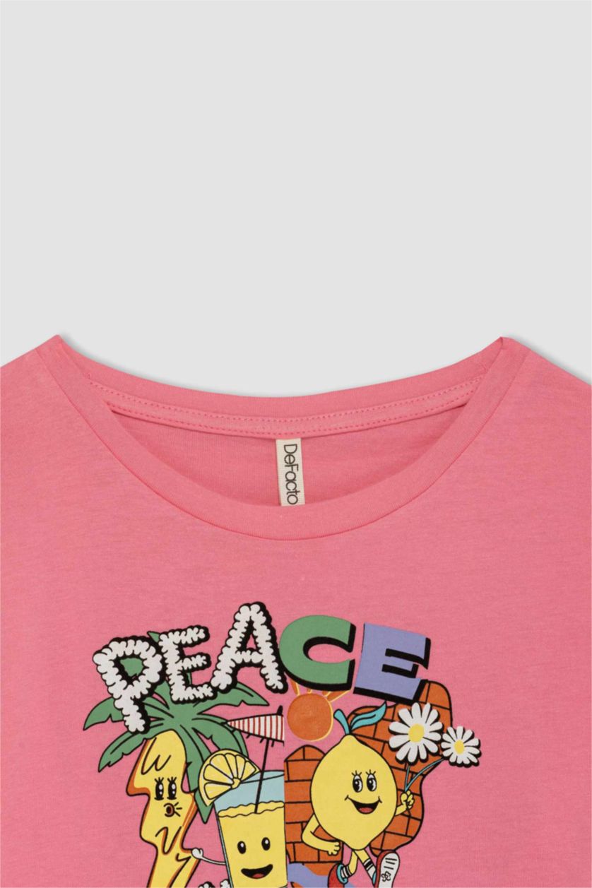 GIRLS & TEENS Pink تيشيرت نص كم قصة عادية
