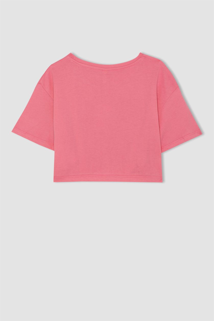 GIRLS & TEENS Pink تيشيرت نص كم قصة عادية