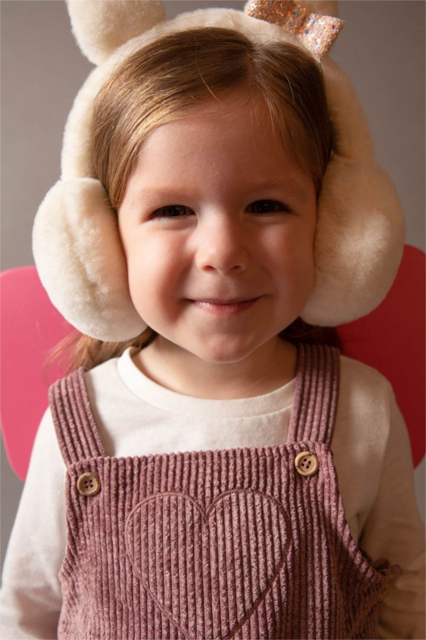 Kız Bebek Pembe Kız Bebek Askılı Fitilli Kadife Elbise