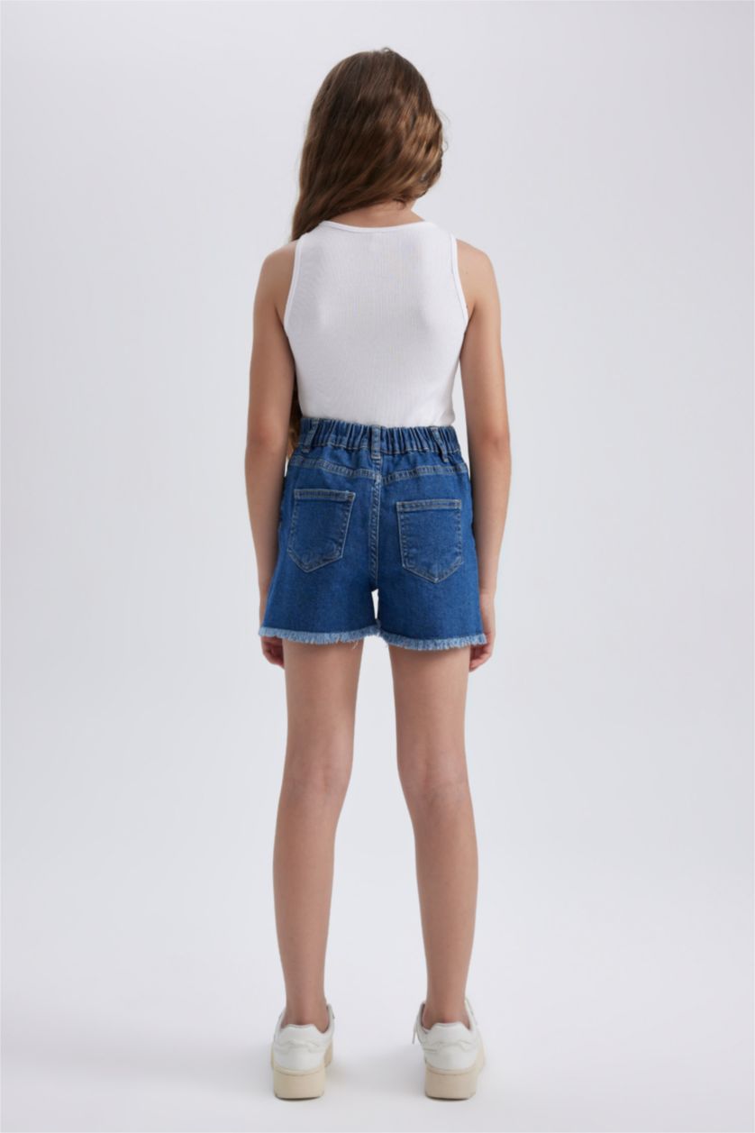 GIRLS & TEENS Blue Girl's Mom Fit Ripped Detailed Shorts