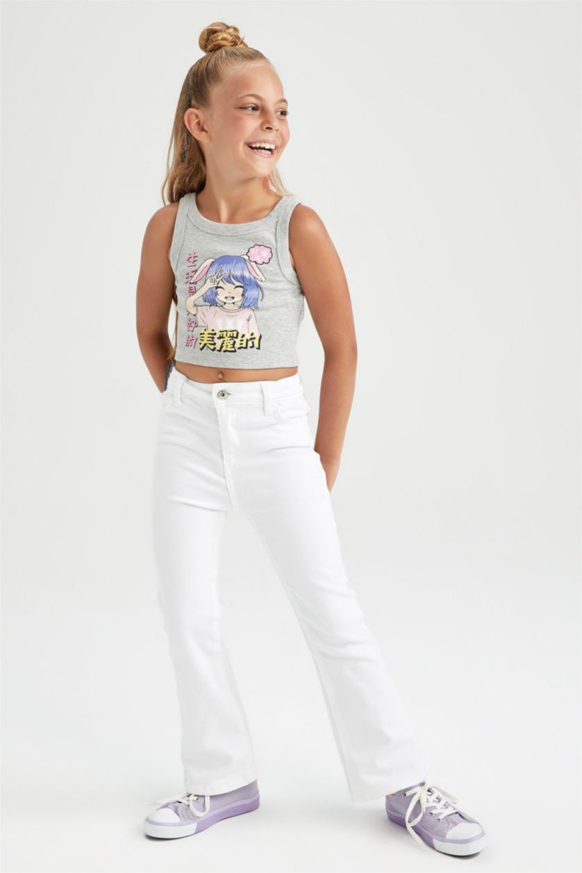 GIRLS & TEENS Grey Melange تانك توب مضلع سليم فيت