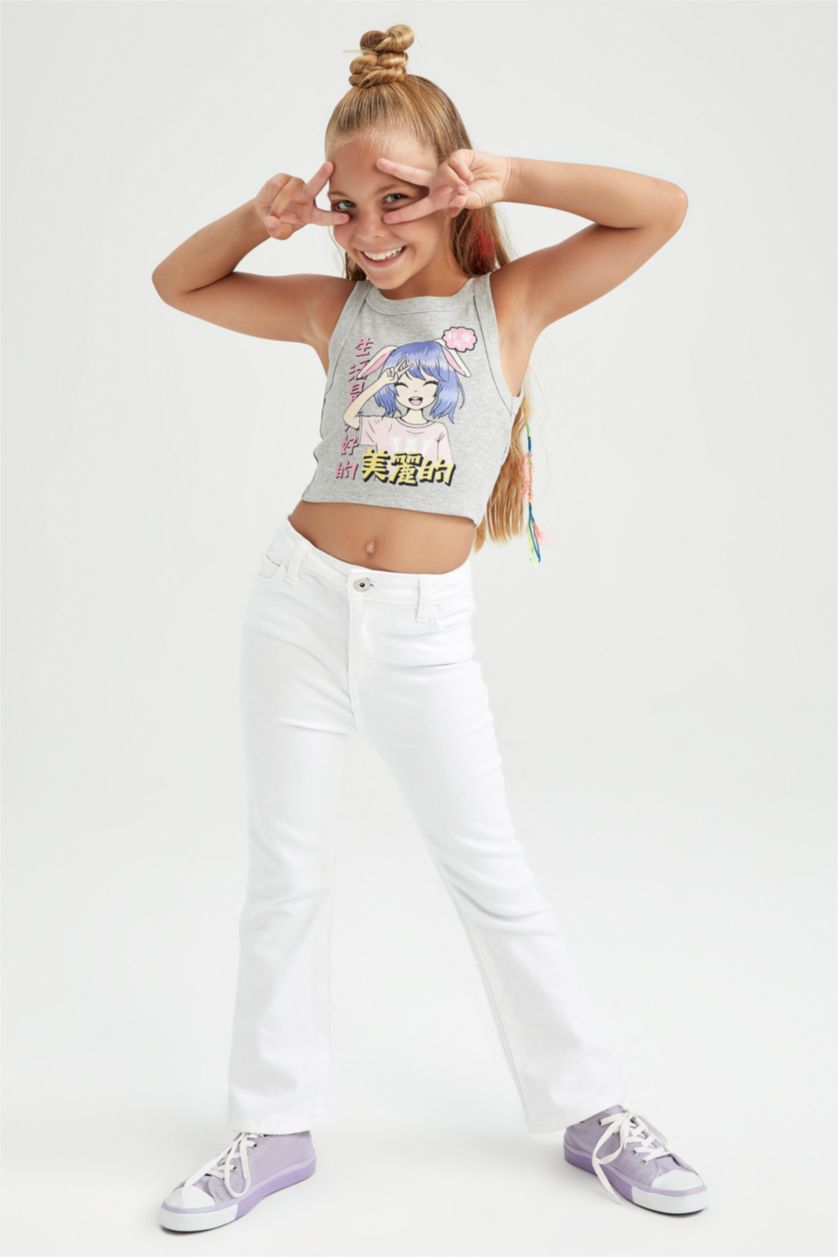 GIRLS & TEENS Grey Melange تانك توب مضلع سليم فيت