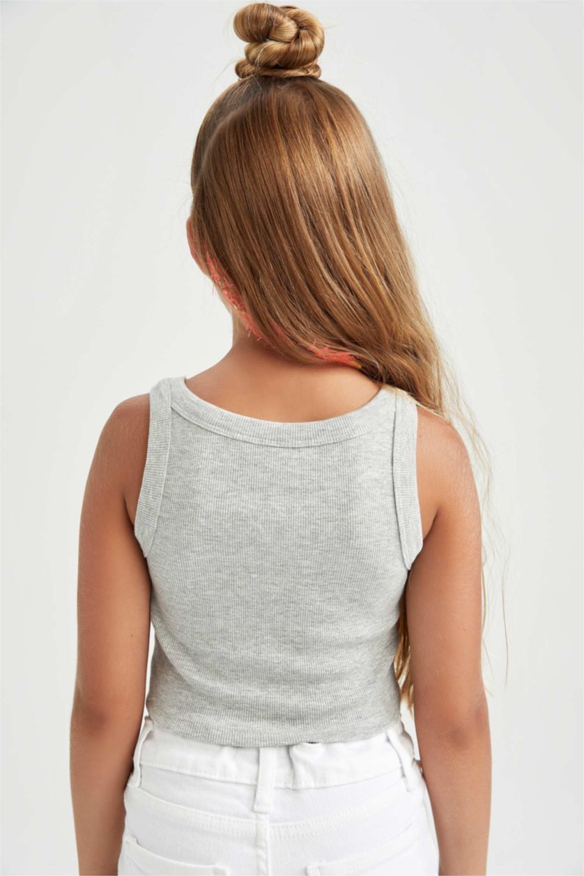GIRLS & TEENS Grey Melange تانك توب مضلع سليم فيت
