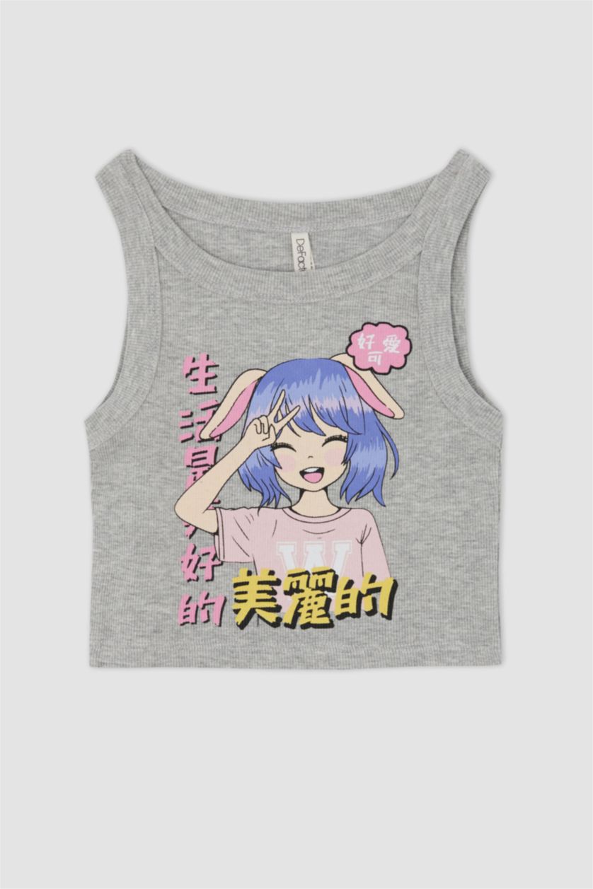 GIRLS & TEENS Grey Melange تانك توب مضلع سليم فيت